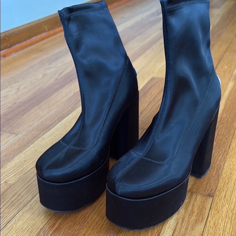 Black Satin  Platform Ankle Boots -never worn
